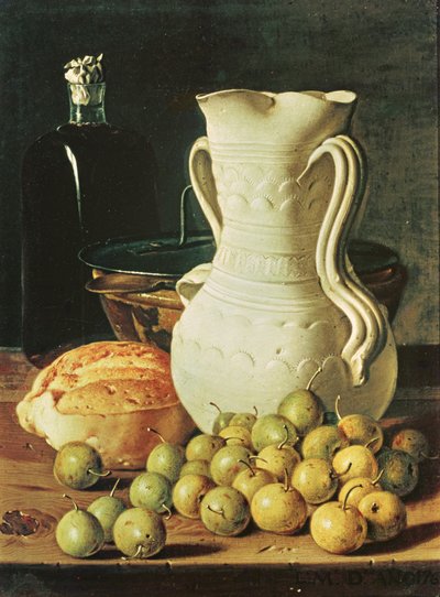 Zátiší s chlebem, greengages a džbánem od Luis Egidio Melendez